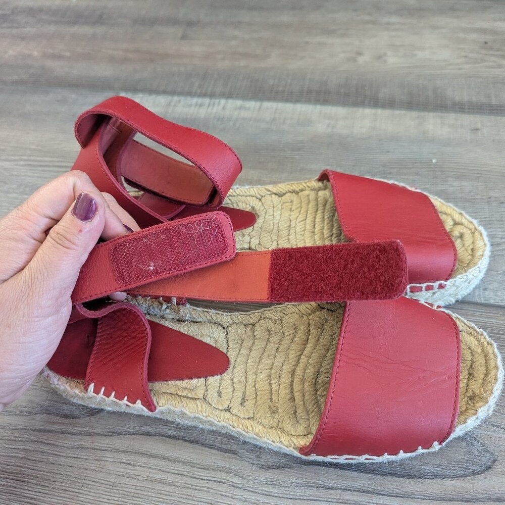 VINCE. Edie Leather Platform Summer Spring Party Beach Espadrille Sandal Red 7 - Picture 5 of 13